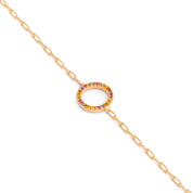 Bracelet doré Rainbow maille fine avec anneau serti de zircons multicolores - Bijou photographié sur fond blanc