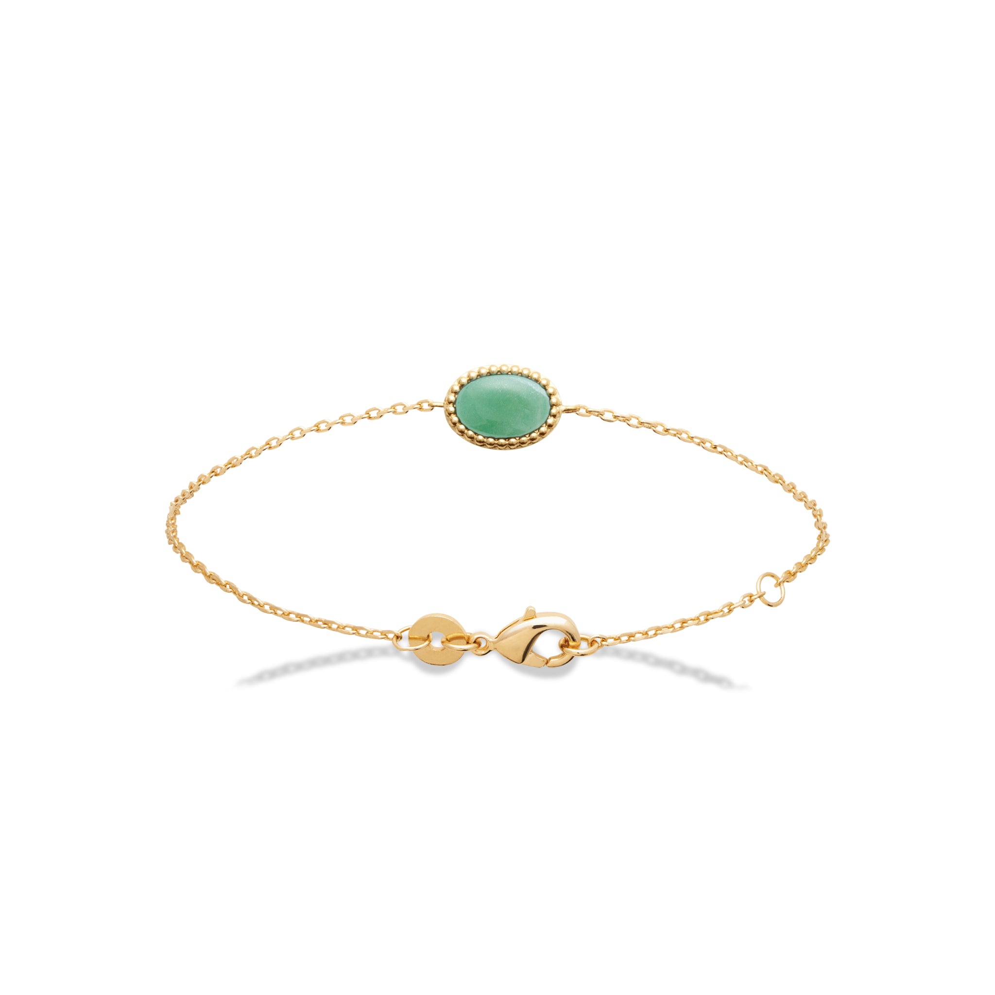 Bracelet doré Selene aventurine orné d'une pierre en aventurine ovale - Bijou sur fond blanc
