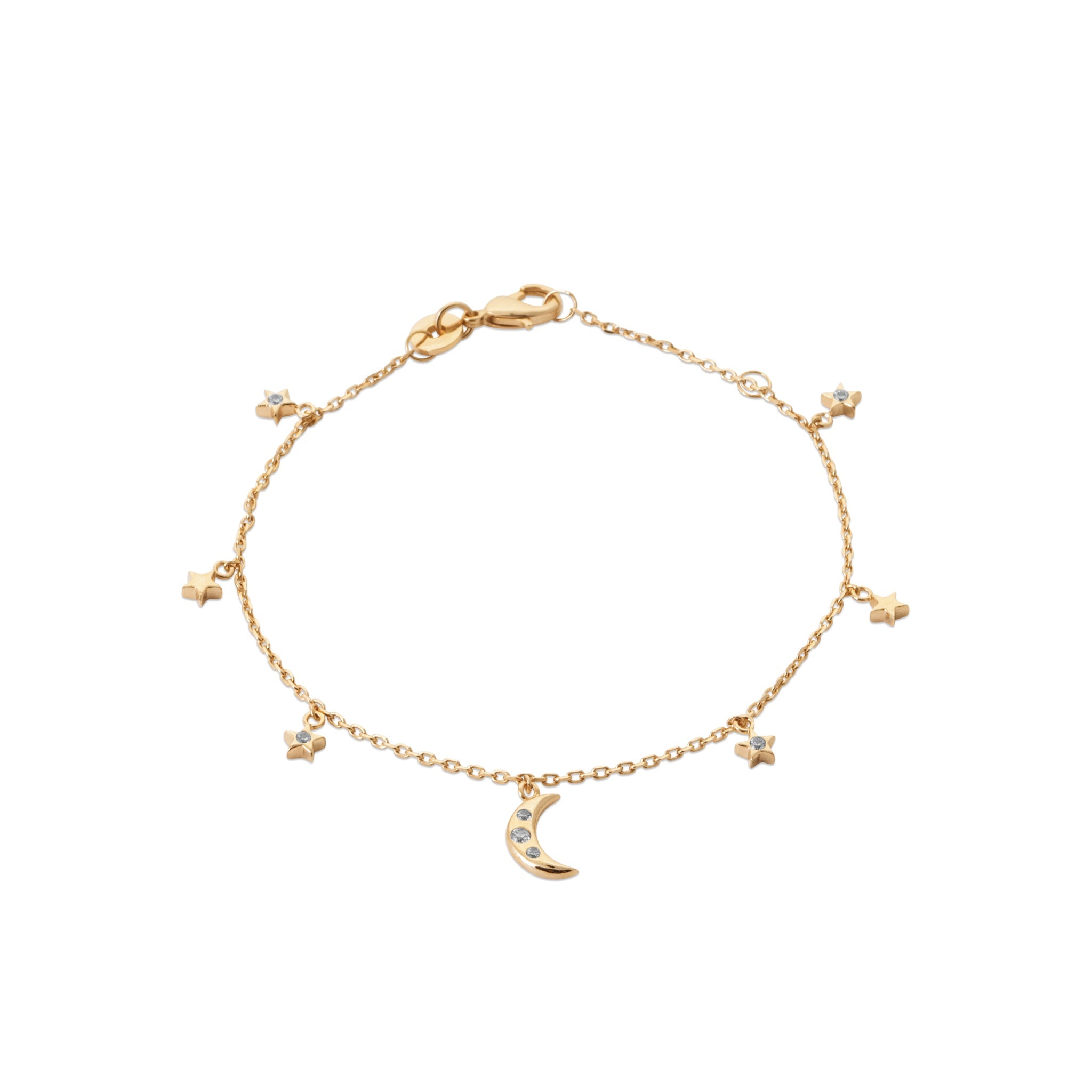 Bracelet doré Stella pampilles lune et étoiles avec zircons - Bijou photographié sur fond blanc