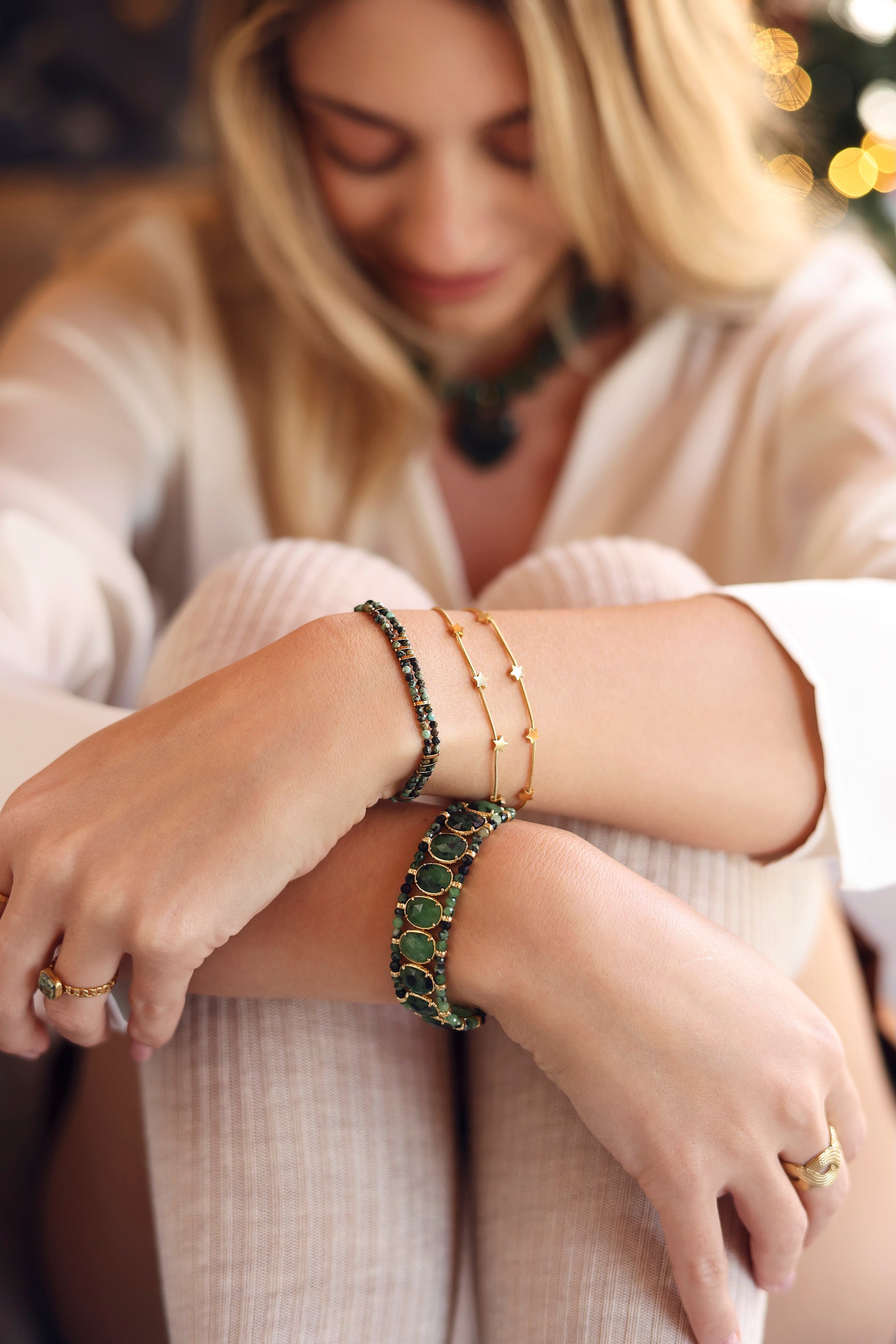 Bracelet double doré Marisa étoiles orné d'étoiles - Bijou porté