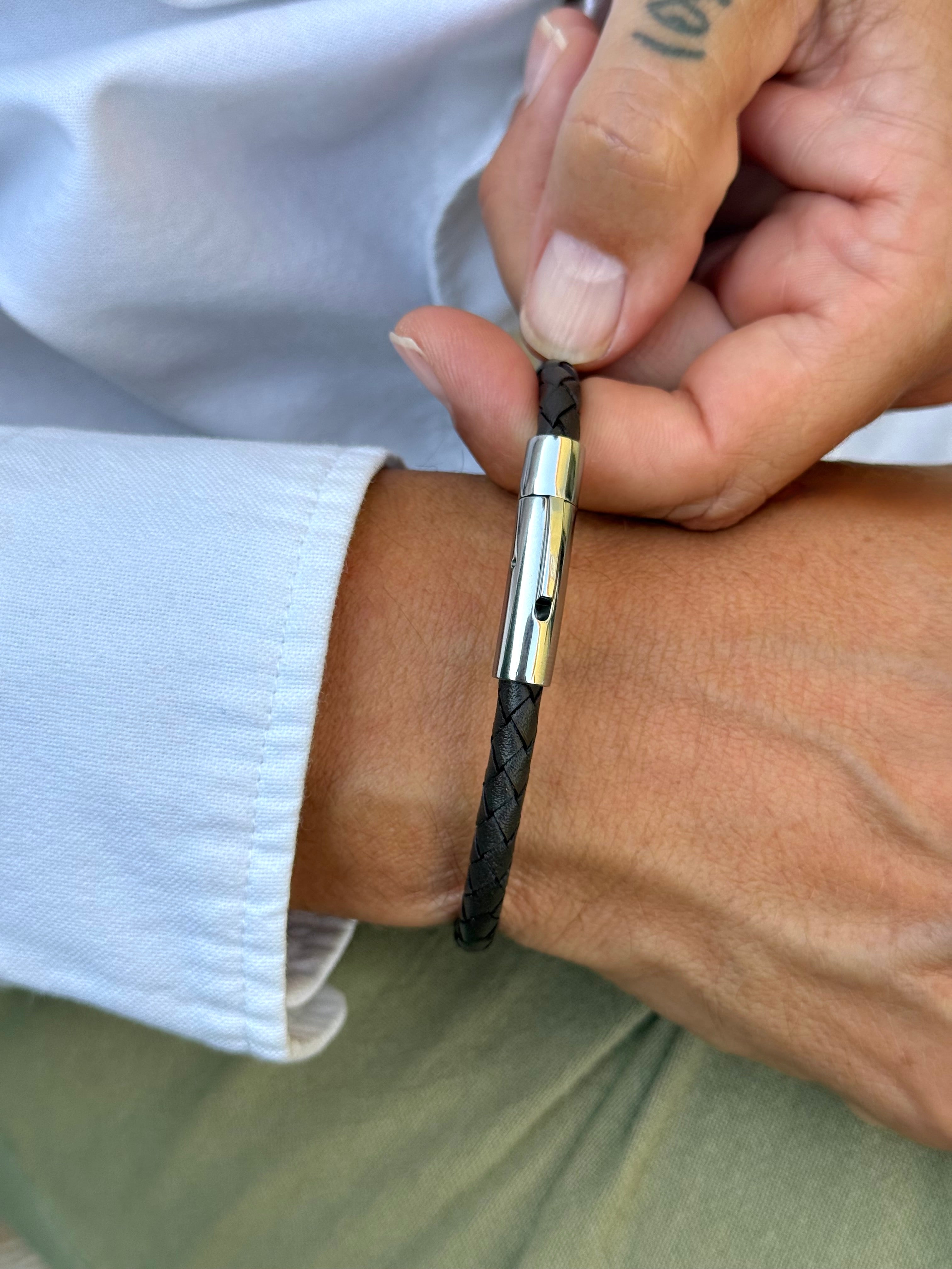Bracelet pour homme en cuir tressé Harry - Bijou porté