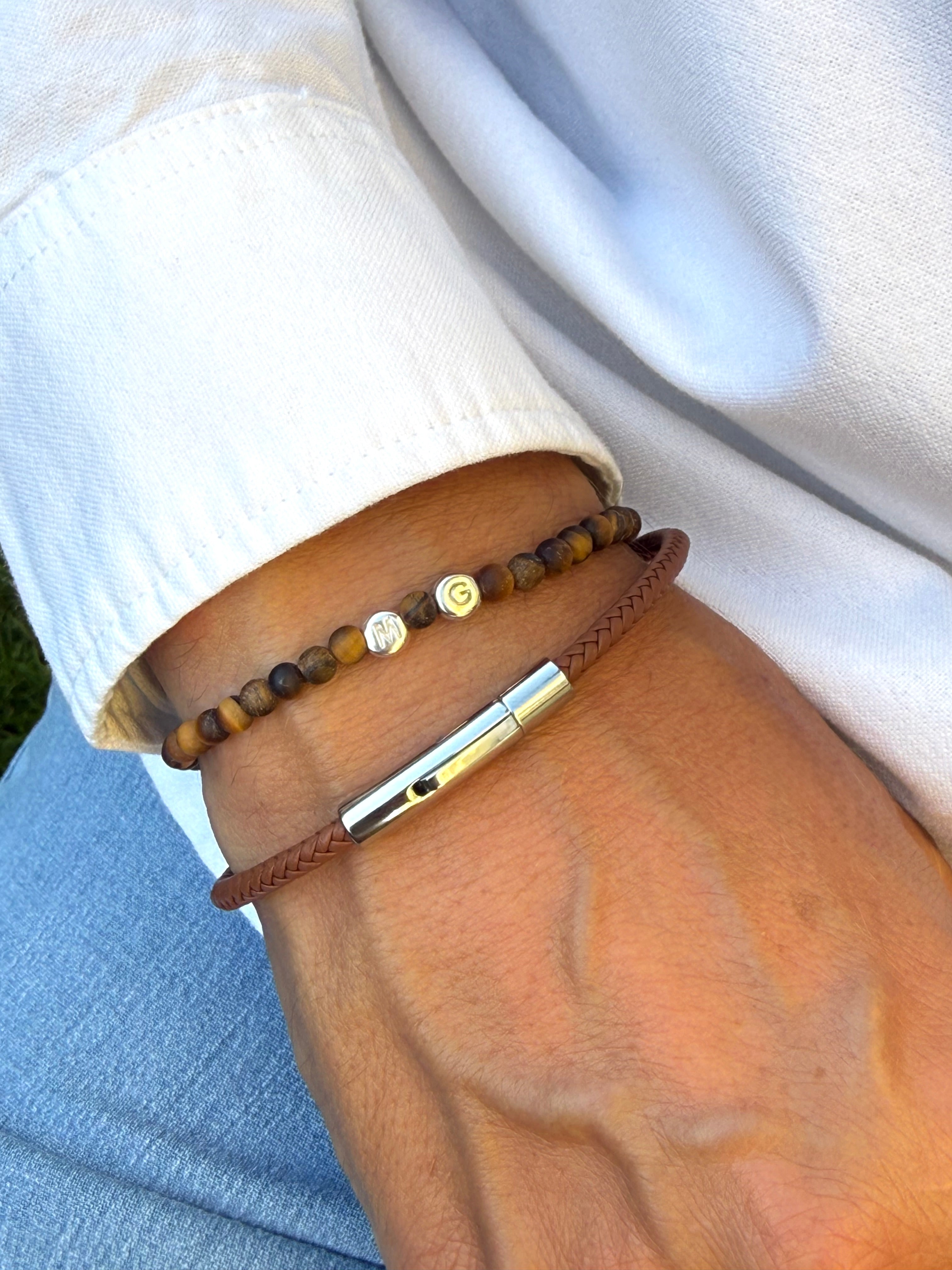 Bracelet pour homme en cuir tressé Mateo - Bijou porté