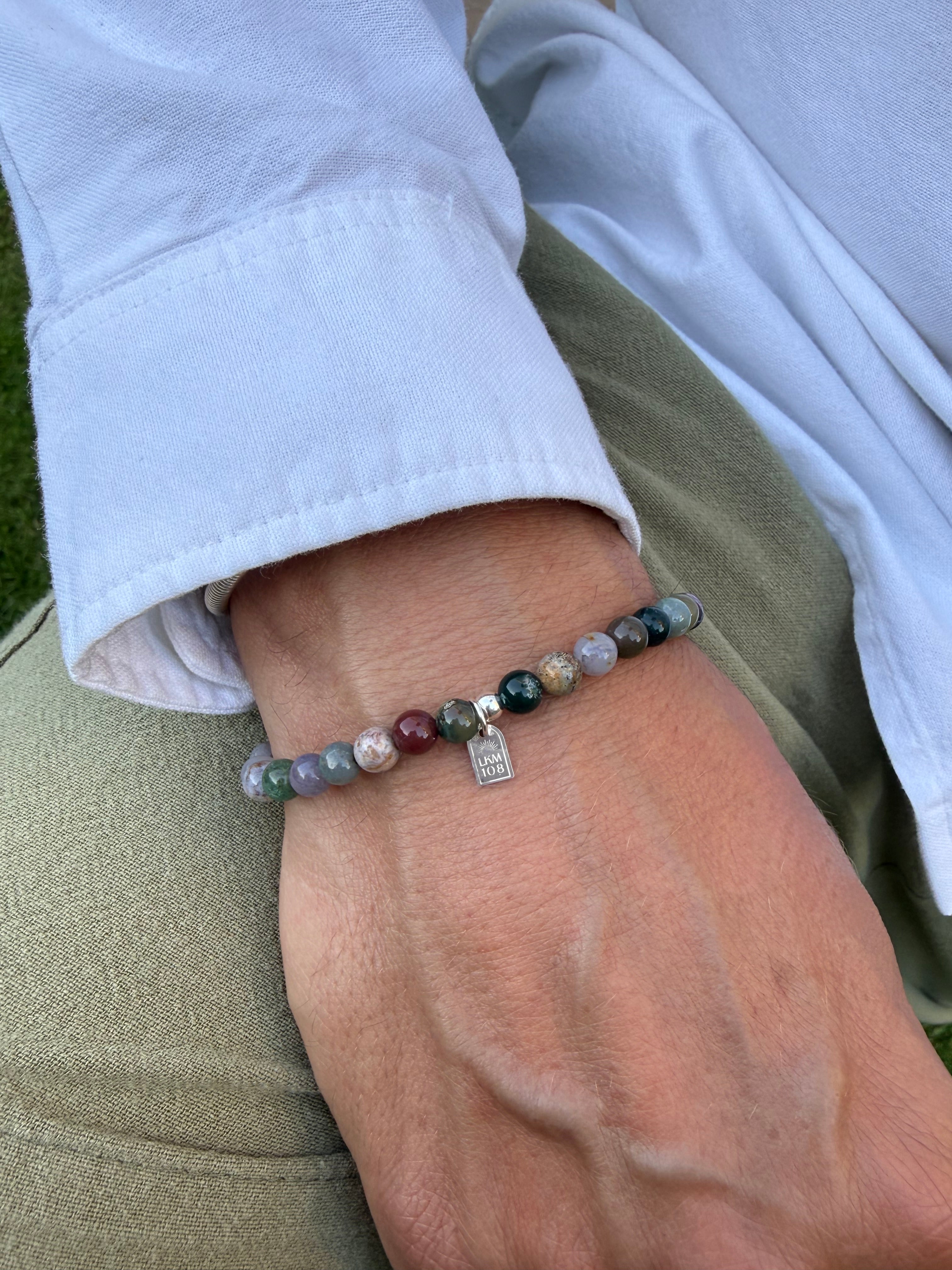 Bracelet personnalisable en perles de jaspe pour perles en argent avec lettre de l’alphabet Leo 6mm - Bijou porté