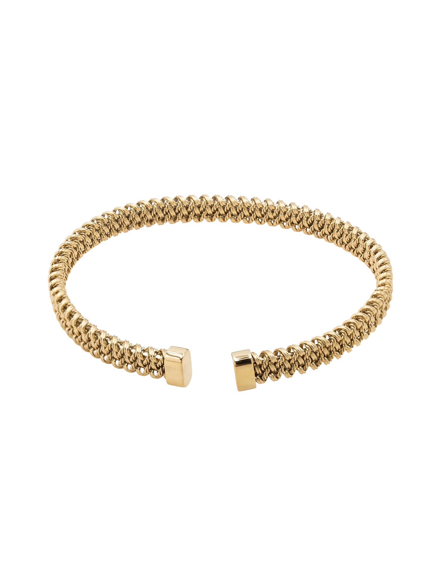 Jonc ouvert doré Maeline 6mm maille tressée - Bijou sur fond blanc