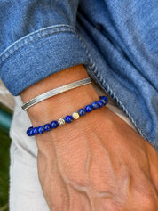 Bracelet personnalisable en perles de lapis lazuli pour perles en argent avec lettre de l’alphabet Leo - Bijou porté
