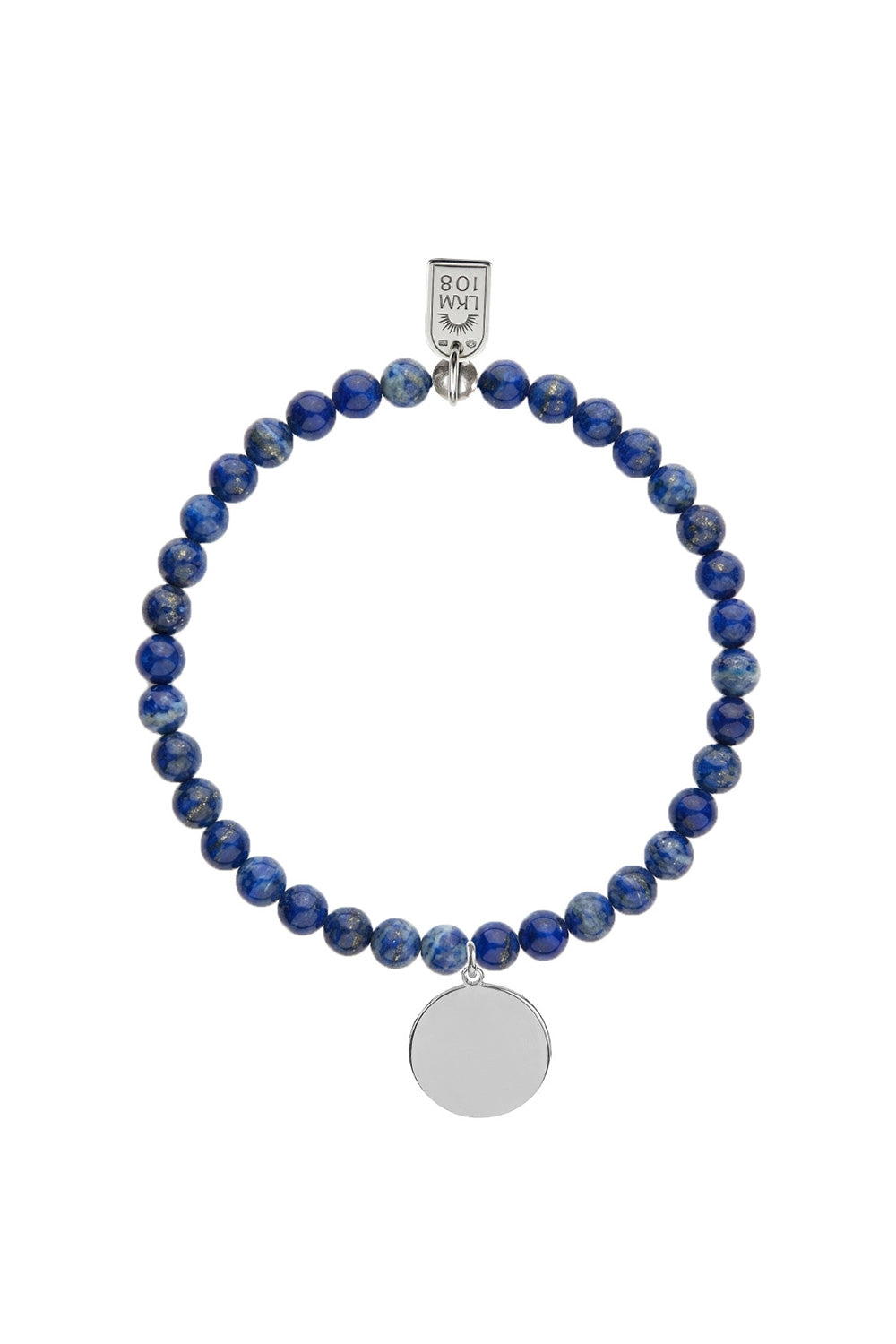 Bracelet personnalisable Lapis Lazuli pour médaille à graver argent Léo 6 mm - Bijou sur fond blanc
