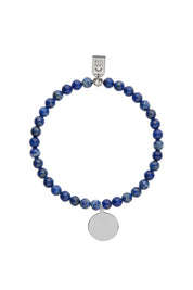 Bracelet personnalisable Lapis Lazuli pour médaille à graver argent Léo 6 mm - Bijou sur fond blanc