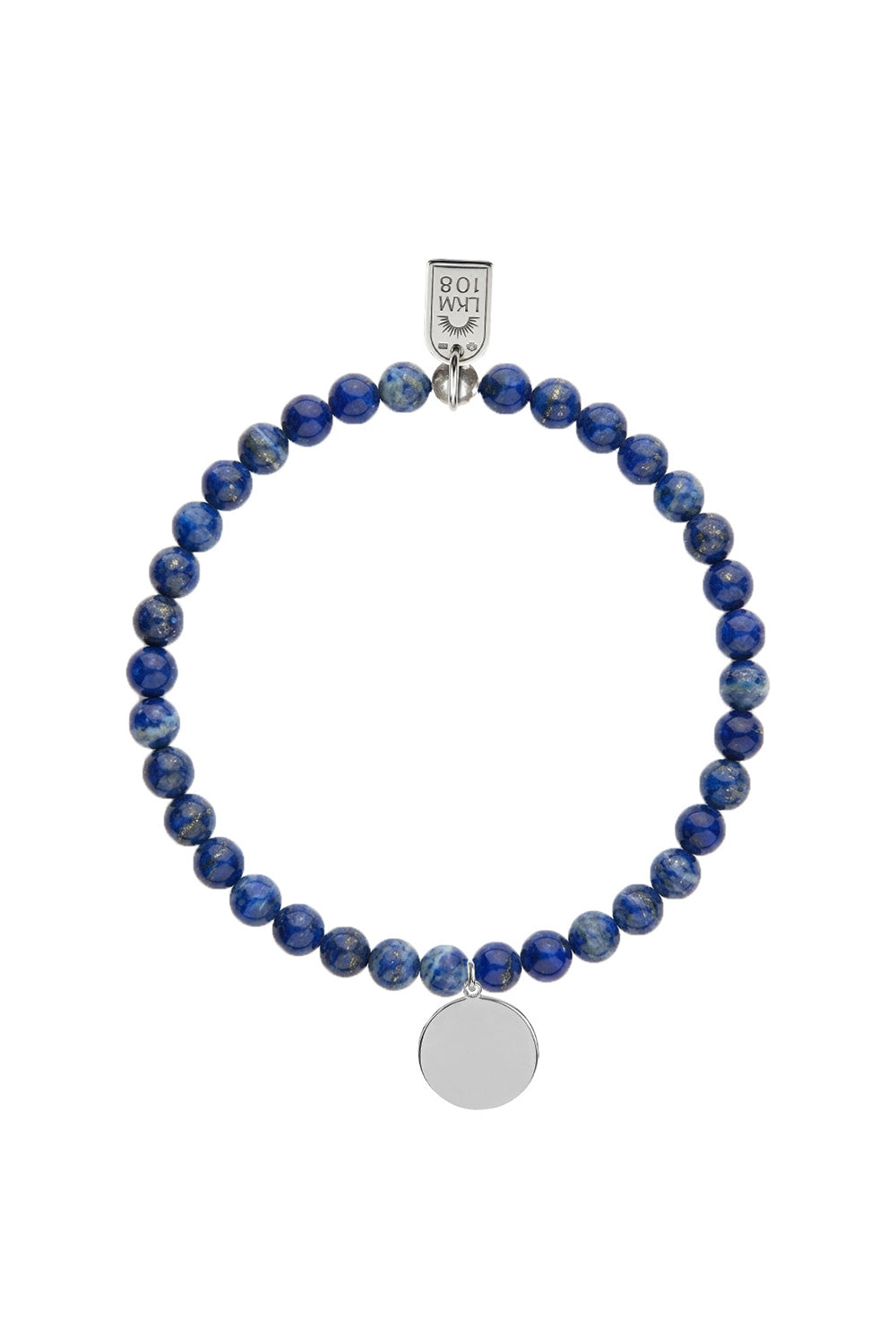 Bracelet personnalisable lapis lazuli pour médaille à graver argent Léo 4 mm - Bijou sur fond blanc