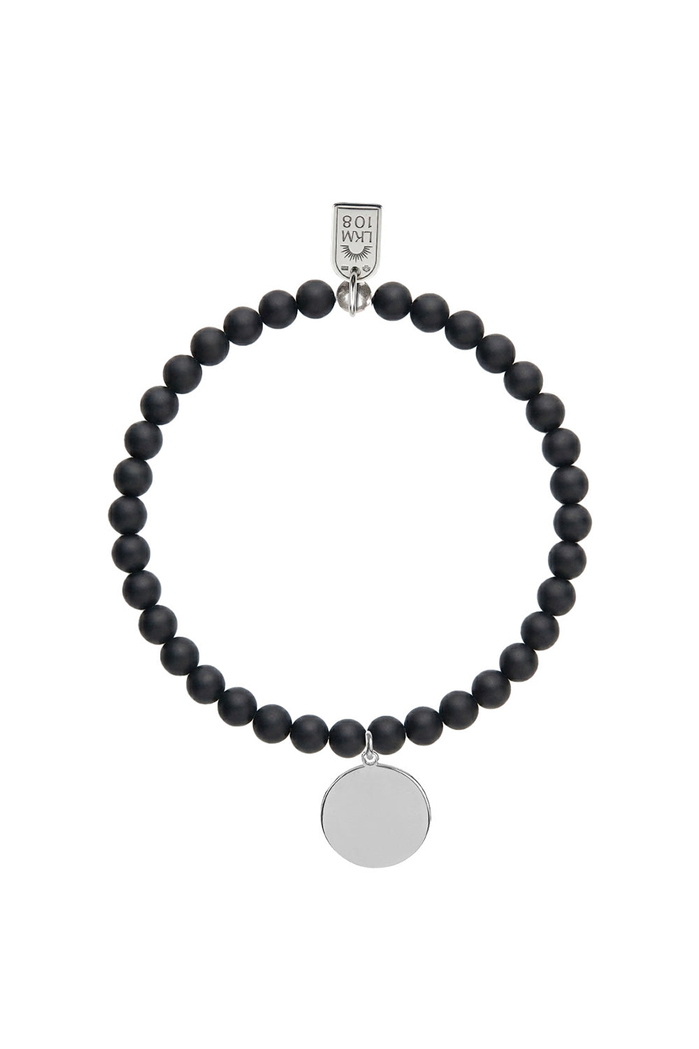 Bracelet personnalisable agate noire mate pour médaille à graver argent Léo 6 mm - Bijou sur fond blanc