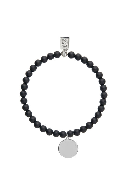 Bracelet personnalisable agate noire mate pour médaille à graver argent Léo 6 mm