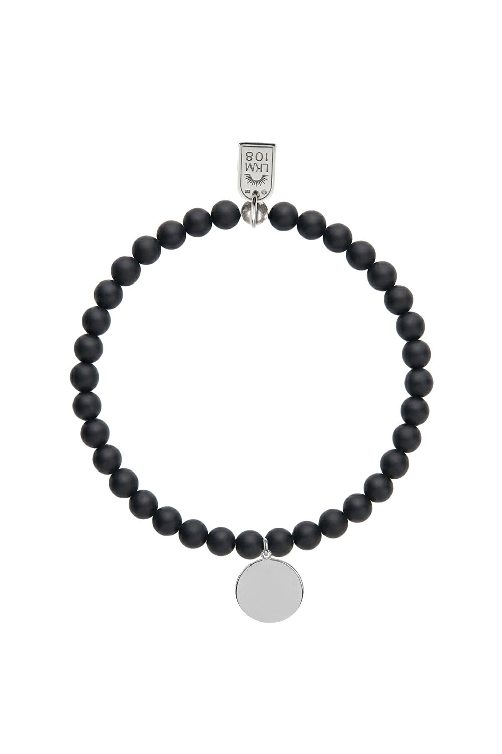 Bracelet personnalisable agate noire mate pour médaille à graver argent Léo 4 mm - Bijou sur fond blanc