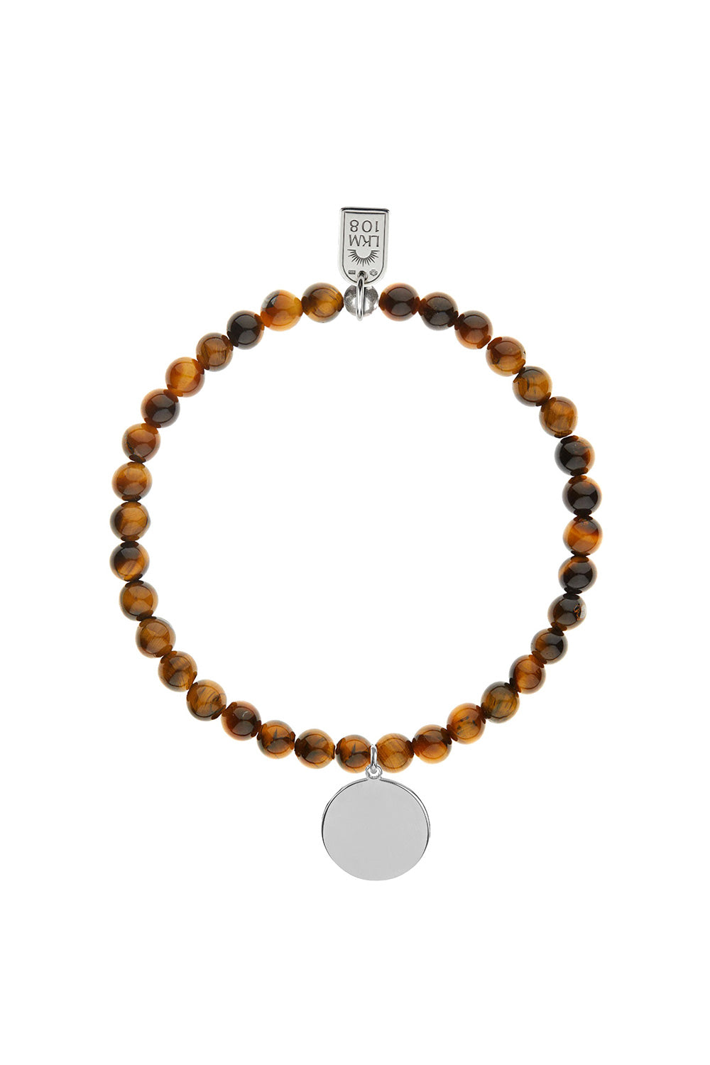 Bracelet personnalisable oeil de tigre pour médaille à graver argent Léo 6 mm - Bijou sur fond blanc