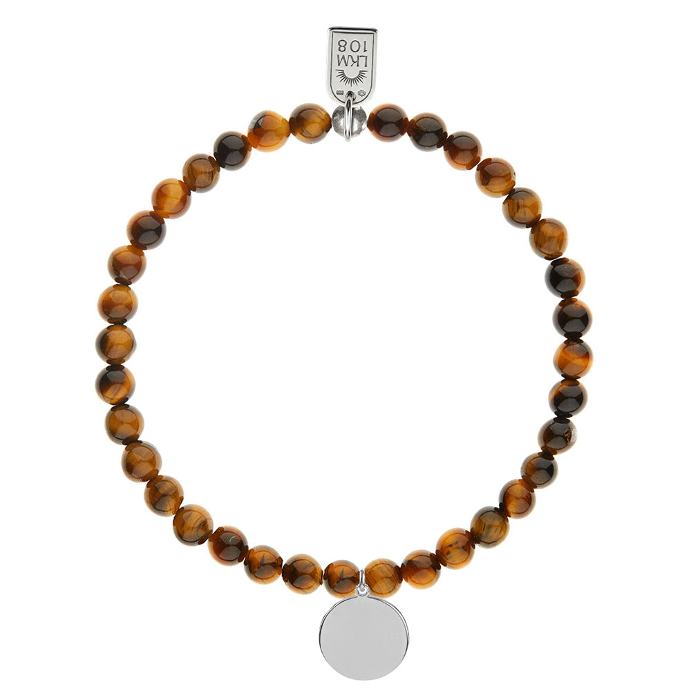 Bracelet personnalisable oeil de tigre pour médaille à graver argent Léo 4 mm