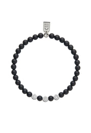 Bracelet personnalisable agate noire mate pour perles initiales argent Léo 4 mm - Bijou sur fond blanc