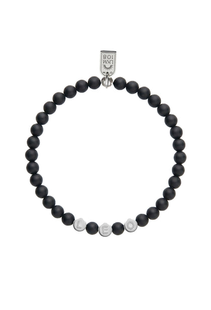 Bracelet personnalisable agate noire mate pour perles initiales argent Léo 6 mm