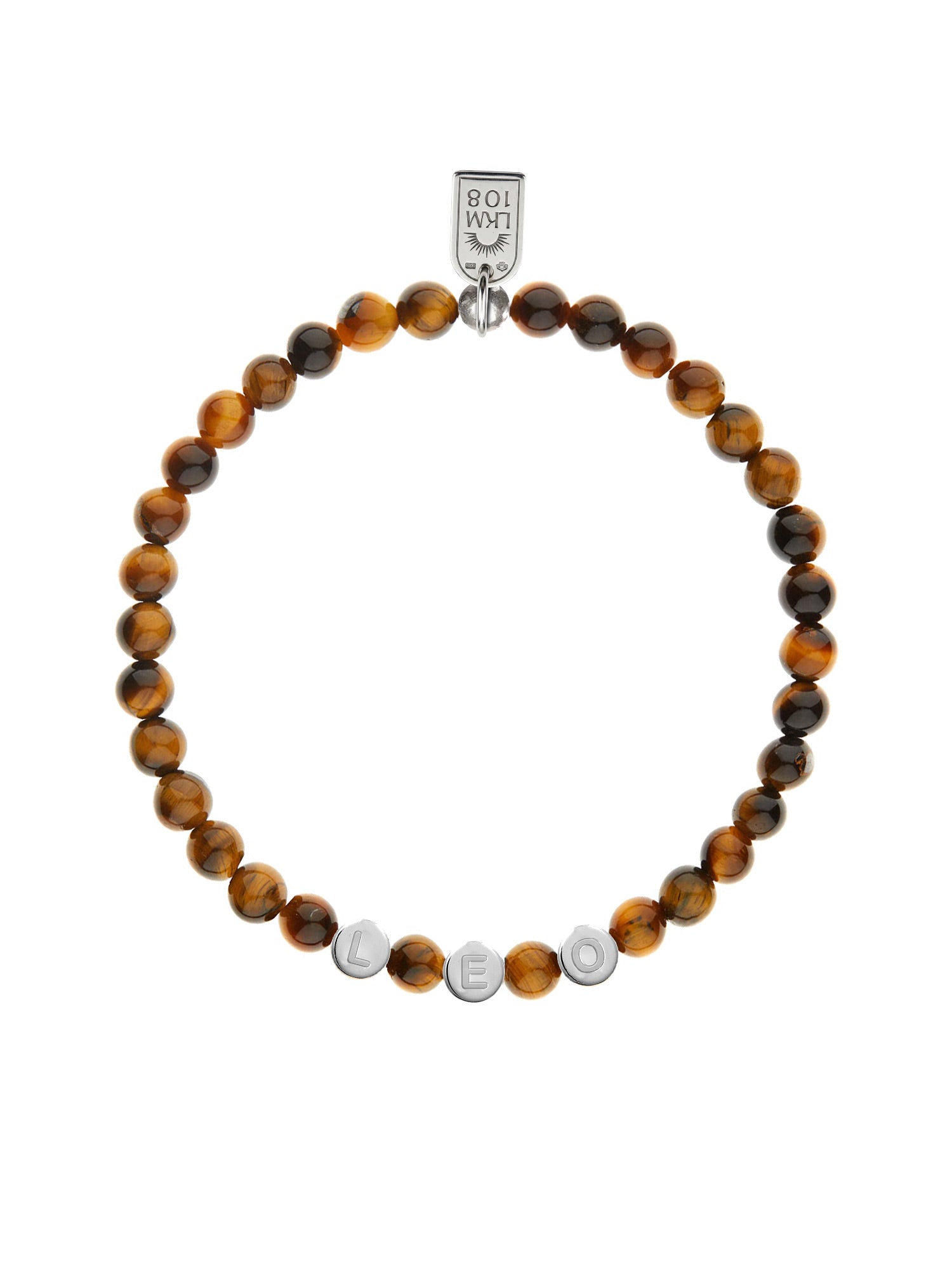 Bracelet personnalisable oeil de tigre pour perles initiales argent Léo 4 mm - Bijou sur fond blanc
