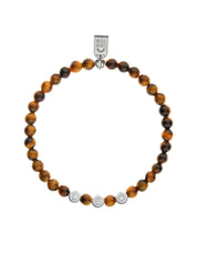 Bracelet personnalisable oeil de tigre pour perles initiales argent Léo 4 mm - Bijou sur fond blanc