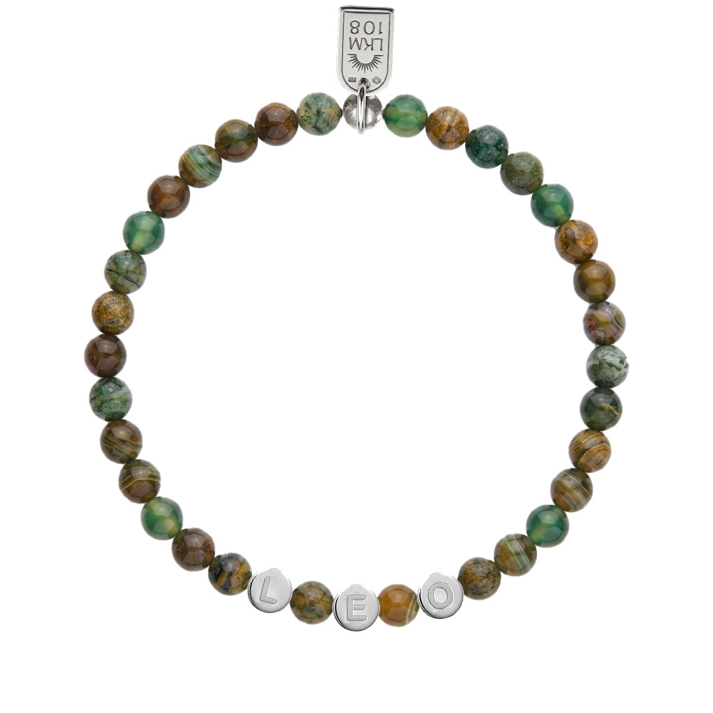 Bracelet personnalisable jaspe pour perles initiales argent Léo 4 mm - Bijou sur fond blanc