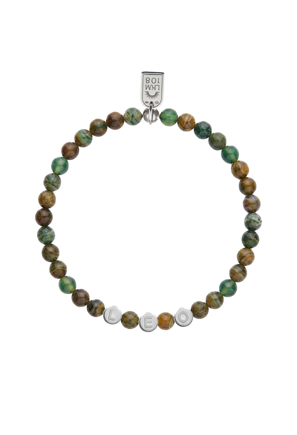 Bracelet personnalisable jaspe pour perles initiales argent Léo 4 mm - Bijou sur fond blanc