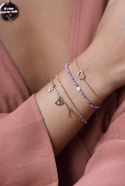 Bracelet personnalisable doré Castille maille fine orné d'un pendentif cadenas - Bijou porté