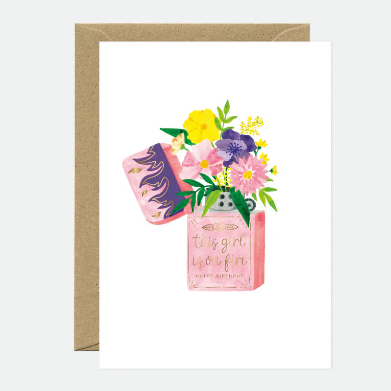  Carte d'anniversaire en papier naturel blanc briquet qui allume des fleurs - Papeterie