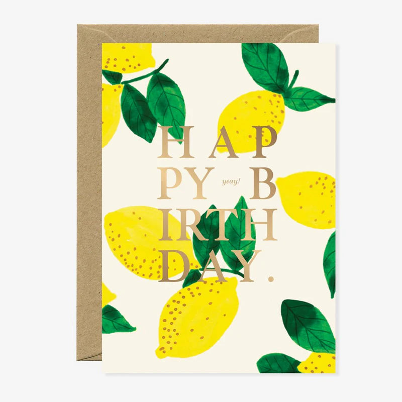 Carte d'anniversaire en papier naturel blanc avec des citrons - Papeterie