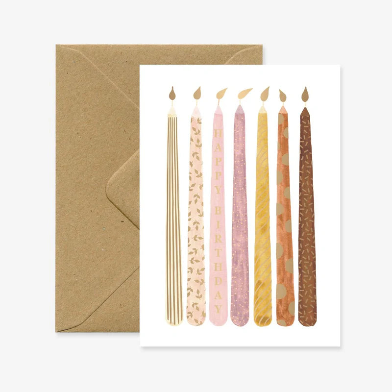 Carte d'anniversaire en papier naturel blanc candles avec des bougies d'anniversaires - Papeterie