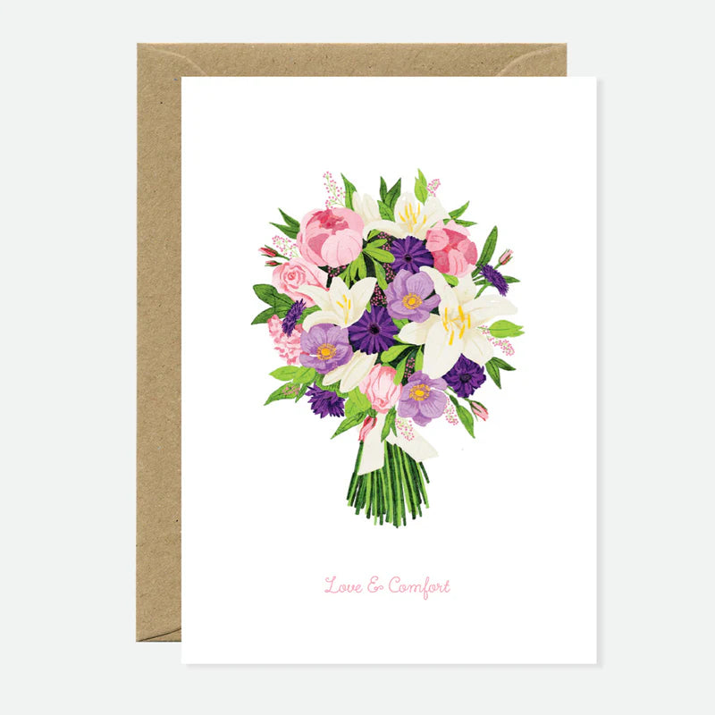 Carte de vœux love Comfort bouquet en papier naturel blanc avec bouquet de fleur - Papeterie