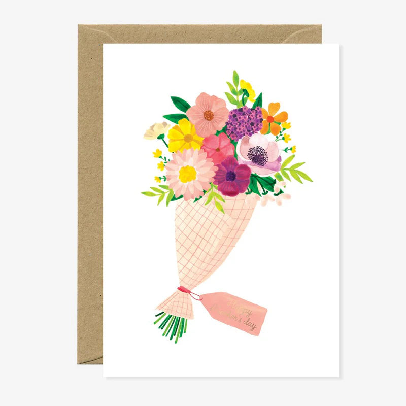 Carte pour la fête des mères en papier naturel blanc avec un bouquet de fleur - Papeterie