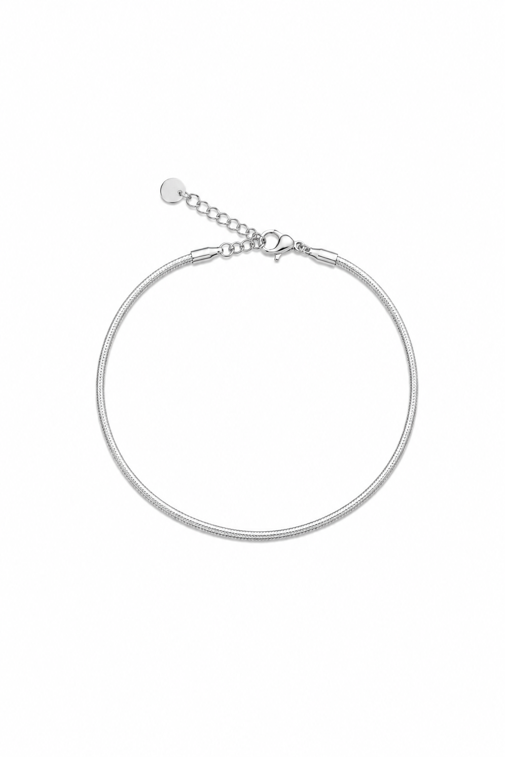 Chaîne de cheville argentée Miroir S chaîne plate fine - Bijou sur fond blanc
