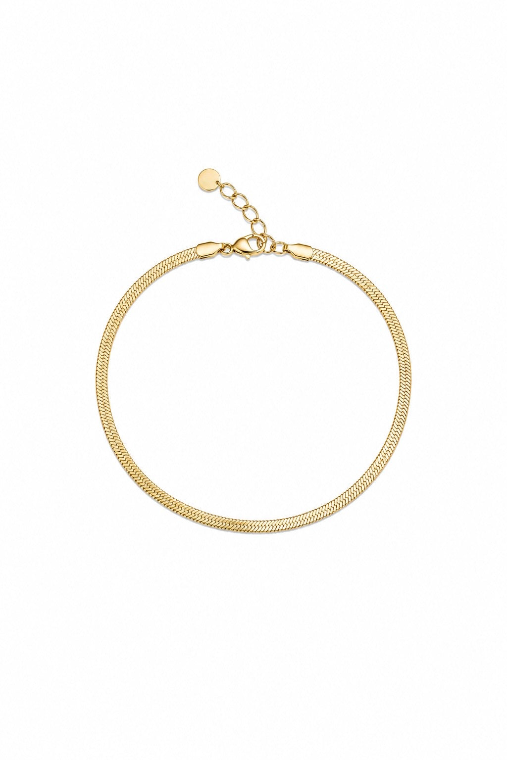 Chaîne de cheville dorée Miroir chaîne plate - Bijou sur fond blanc