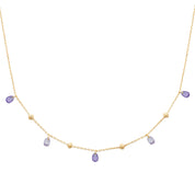Collier doré Meilani avec pampilles zircons violet - Bijou photographié sur fond blanc