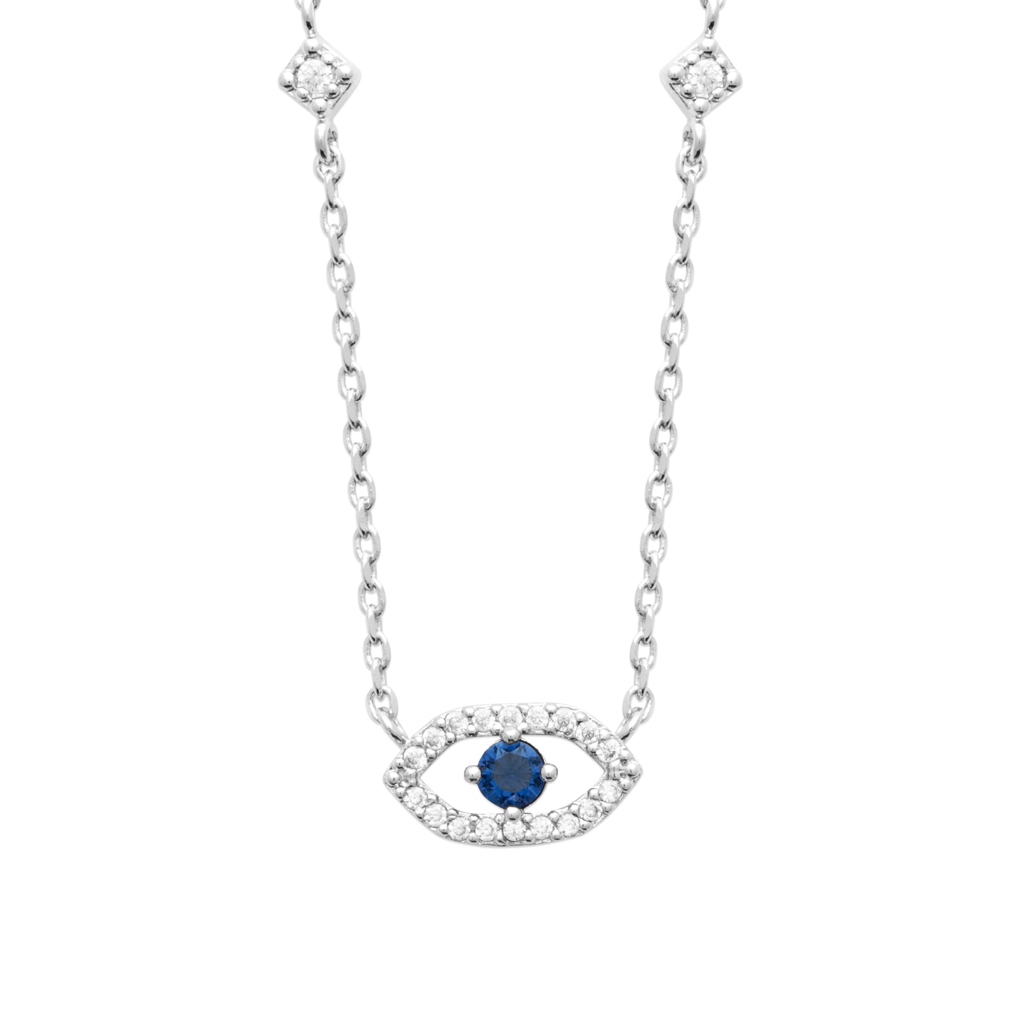 Collier en argent Aymane pendentif œil serti de zircons - Bijou photographié sur fond blanc