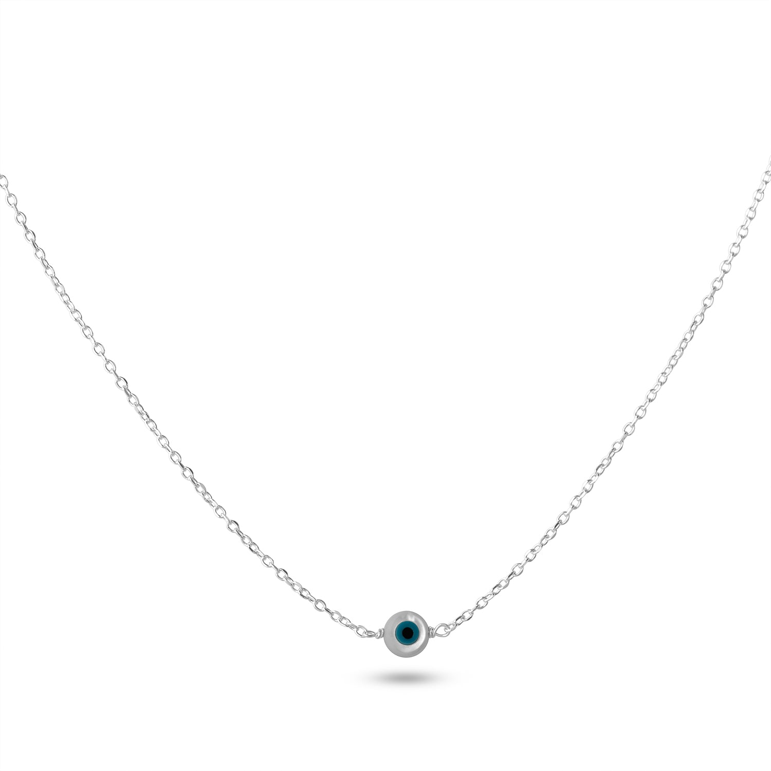 Collier en argent avec oeil bleu protecteur - Bijou photographié sur fond blanc