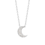 Collier argent Luna  pendentif lune serti de zircons - Bijou photographié sur fond blanc