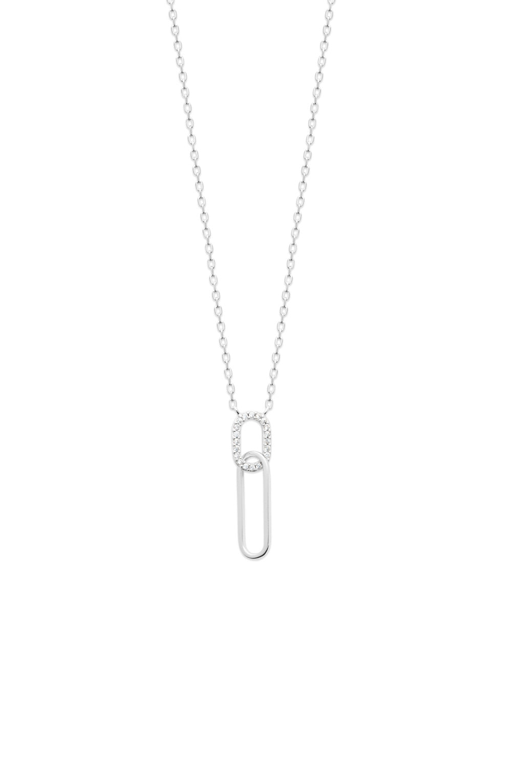 Collier argent Nadja pendentif trombone serti de zircons - Bijou photographié sur fond blanc