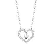 Collier en argent Romy pendentif double cœur avec zircons - Bijou photographié sur fond blanc