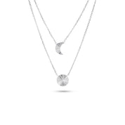 Collier double en argent  Anissa Lune et Soleil striés - Bijou sur fond blanc