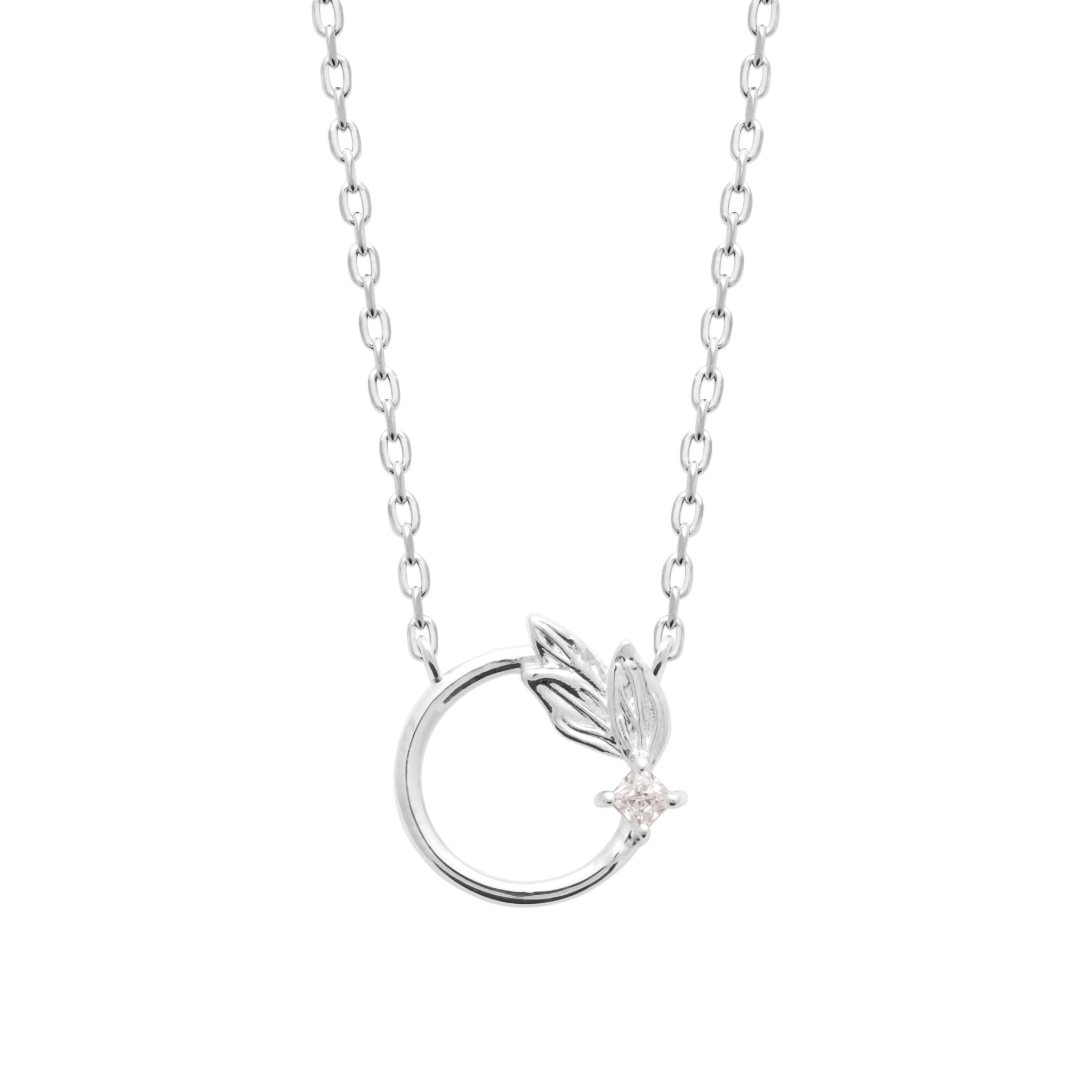 Collier argent Jang feuilles et zircon - Bijou photographié sur fond blanc