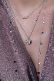 Collier argenté Ludovica coeur chaîne fine avec pendentif cœur serti d'un zircon - Bijou porté