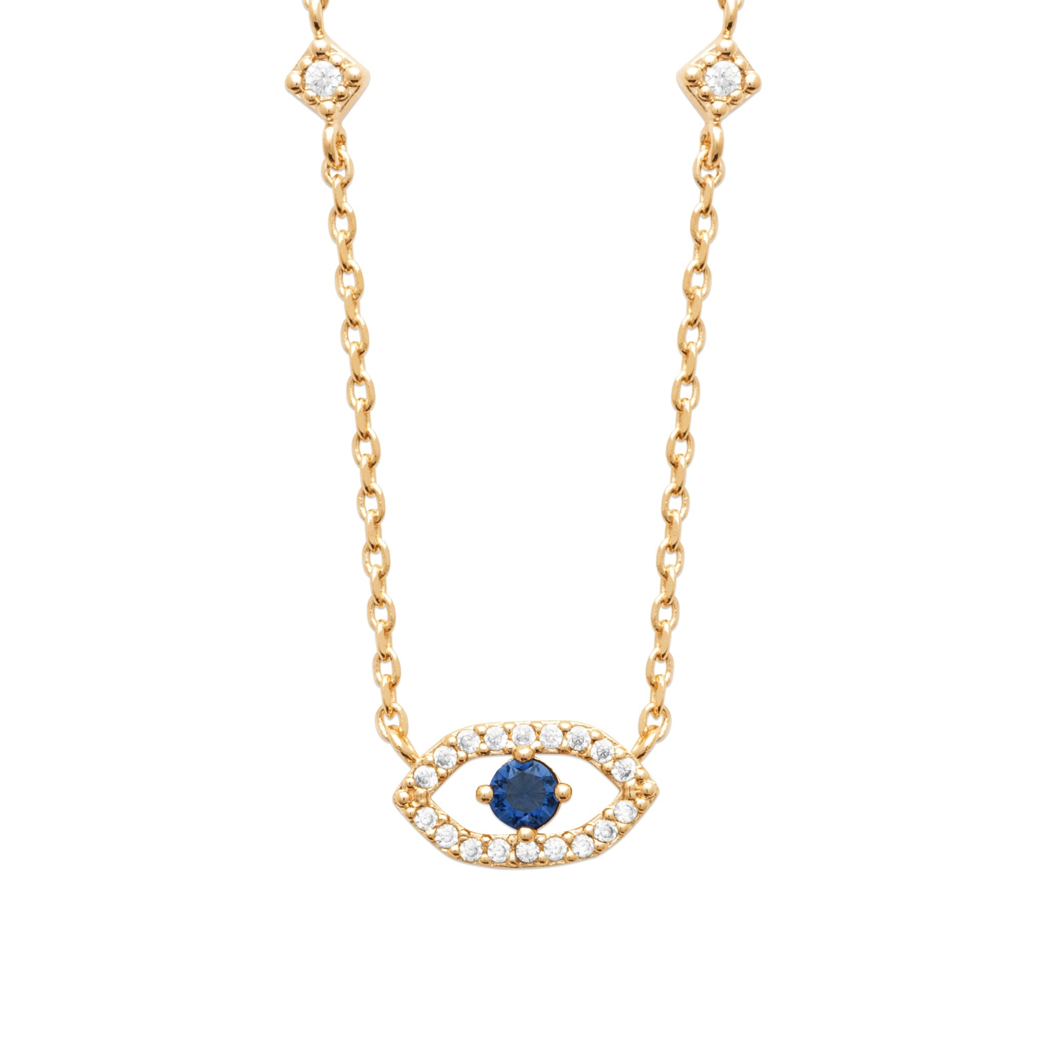  Collier doré Aymane pendentif œil serti de zircons - Bijou photographié sur fond blanc
