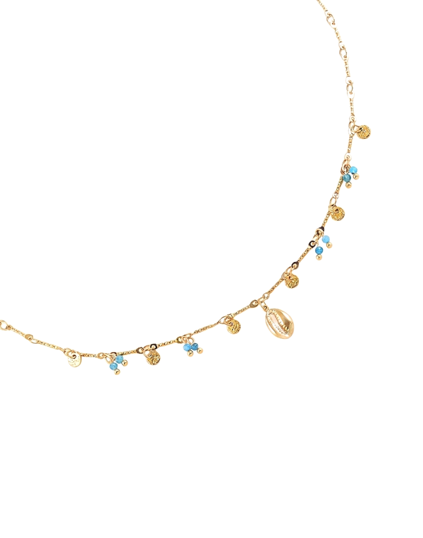 Collier doré Cassilde cauri agate bleue