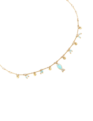 Collier doré Cassilde poisson amazonite
