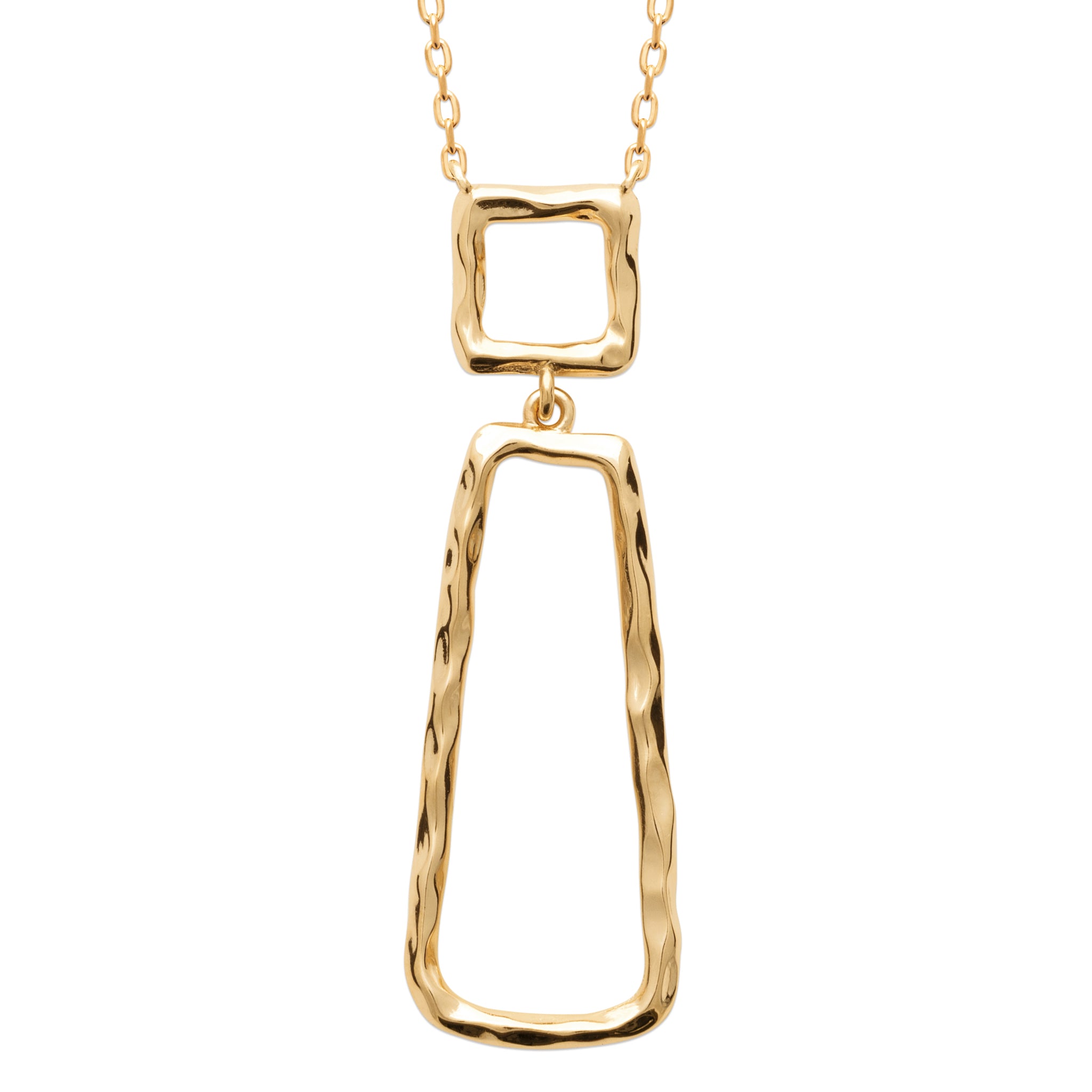 Collier doré Christina pendentif formes géométriques martelées - Bijou photographié sur fond blanc