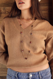 Collier sautoir doré Estelle jaspe orné de pierres naturelles - Bijou porté