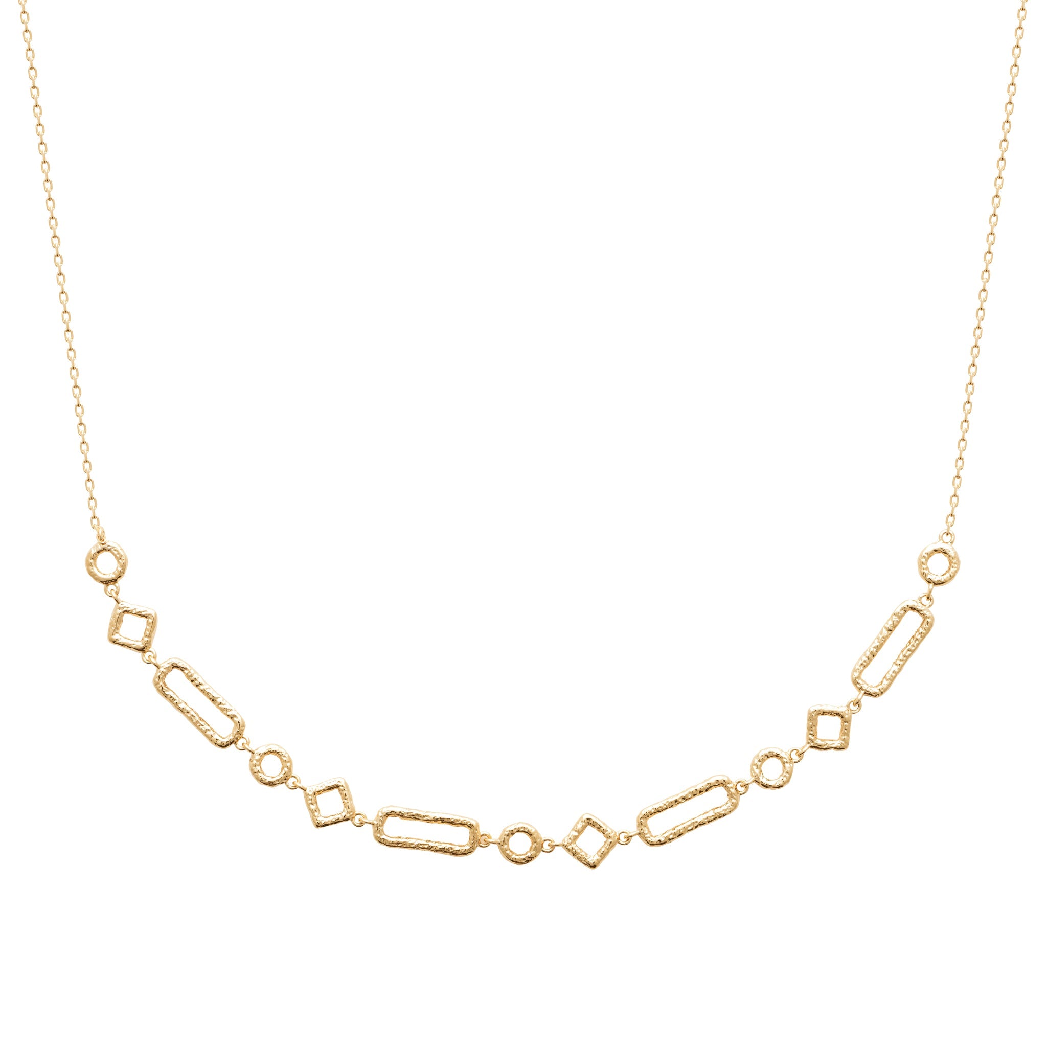 Collier doré formes géométriques martelées Francesca - Bijou photographié sur fond blanc