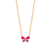 Collier doré enfant papillon rose et violet Justine - Bijou photographié sur fond blanc