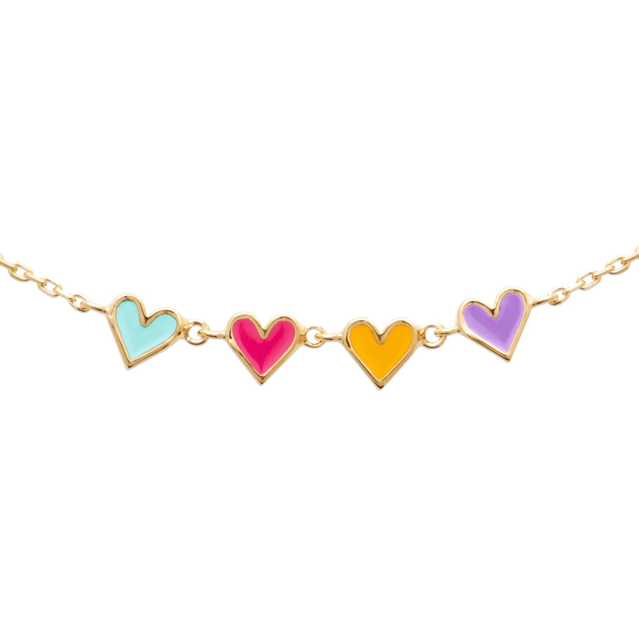 Collier doré enfant cœurs multicolores Lily-Rose - Bijou photographié sur fond blanc