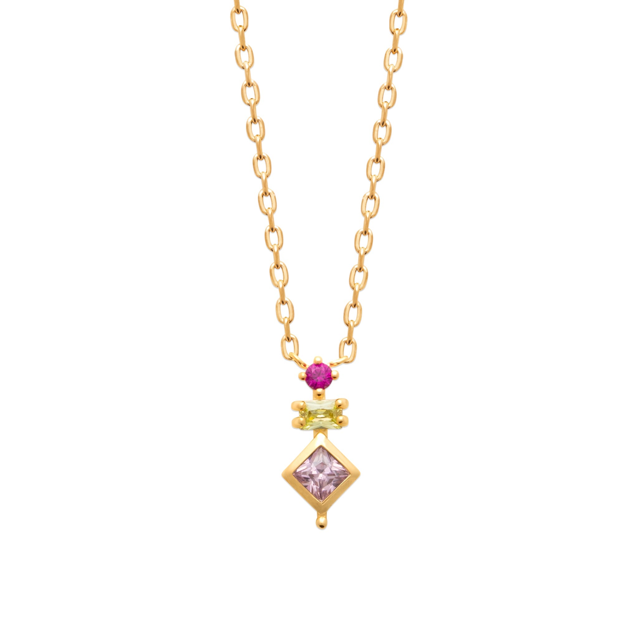Collier doré zircons colorés Ludivine - Bijou photographié sur fond blanc