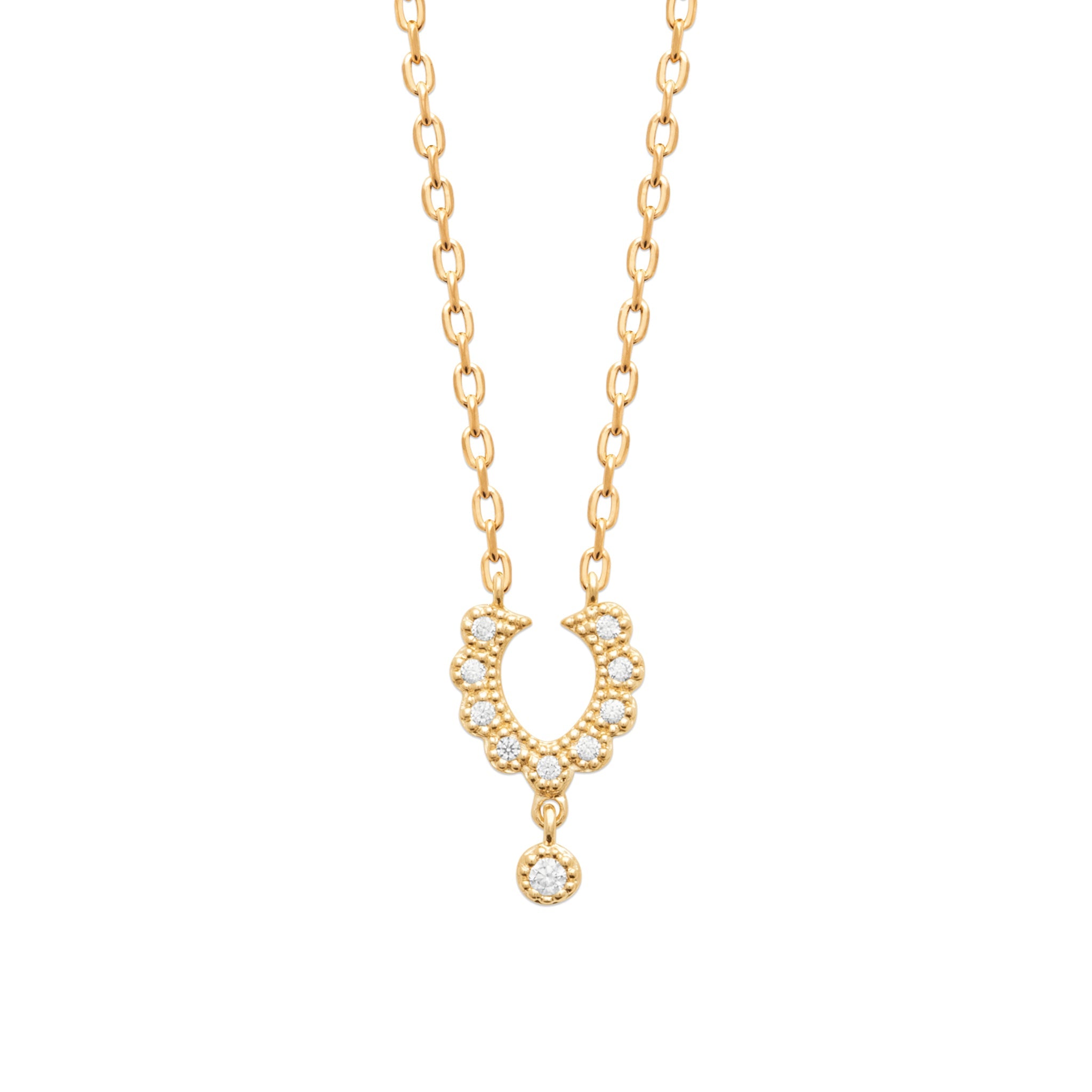 Collier doré Minnie fer à cheval avec pendentif zircon - Bijou photographié sur fond blanc